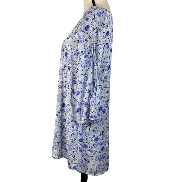 Lulus Medium Shifting Dears Mini Dress Floral Lined V-Neck 3/4 Sleeve Light Blue - Picture 8 of 11